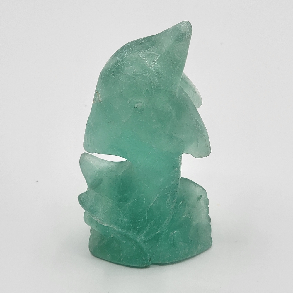 Green Fluorite Natural Crystal Dolphin Figurine